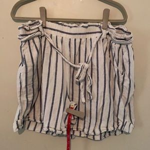 Khaki striped Paperbag Shorts